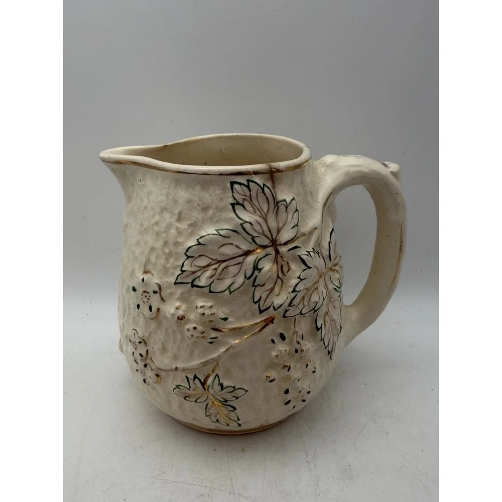 Antique Avalon Faience Blackberry White Majolica Pitcher Chesapeake Pottery